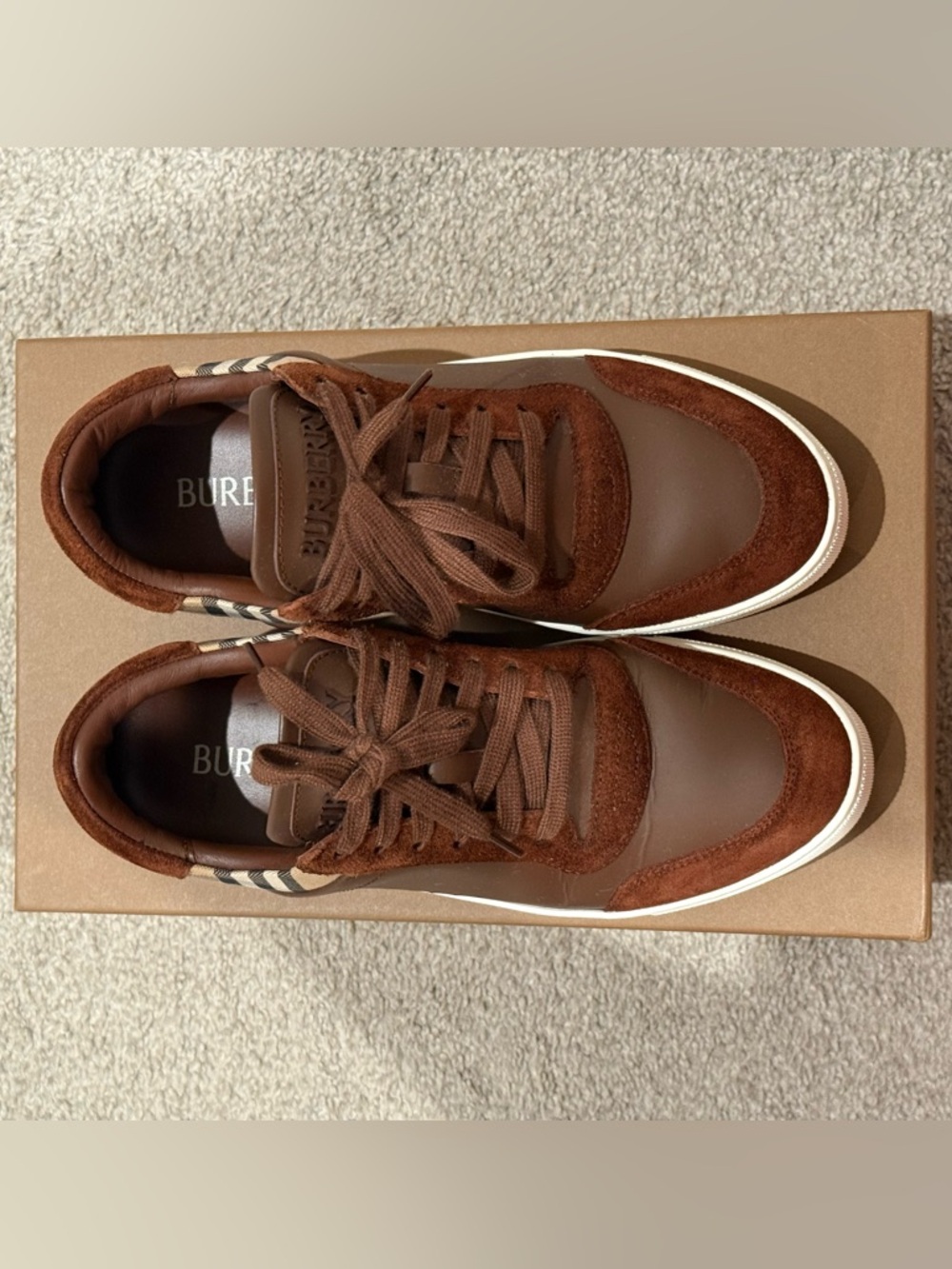 Burberry Brown Suede & Leather Men’s Low-Top Sneakers - Picture 7 of 10